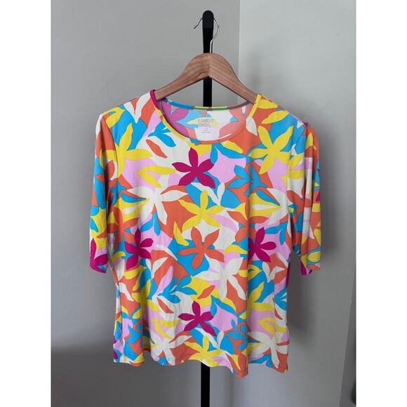 Lands End Performance Colorful Quarter Length Sleeve Blouse - Picture 1 of 3